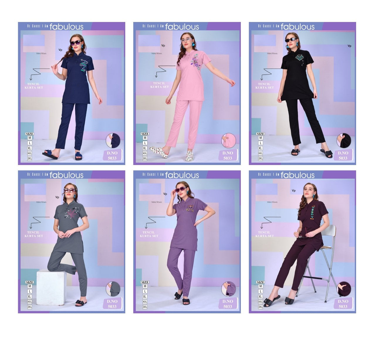 Design 5033 Vp Tencil Kurta Night Suits Wholesaler