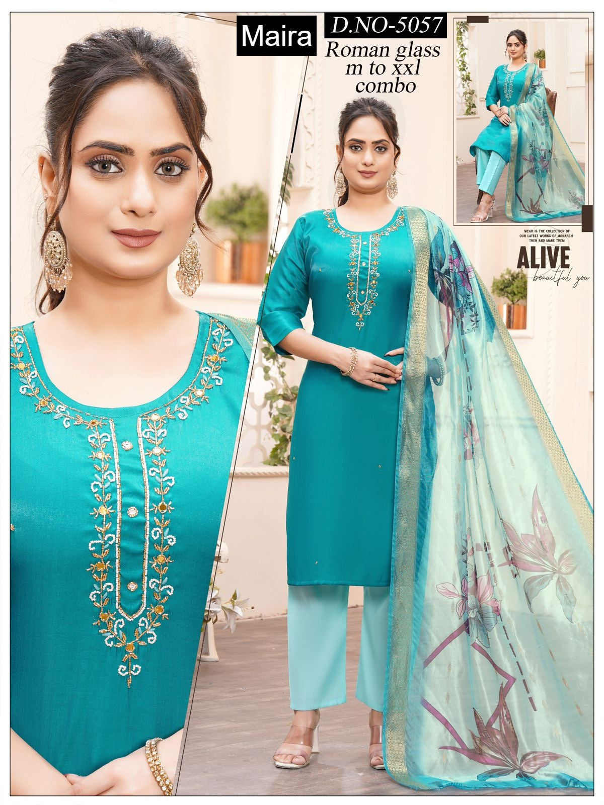 Design 5053-5062 Maira Roman Silk Readymade Pant Style Suits Supplier Ahmedabad