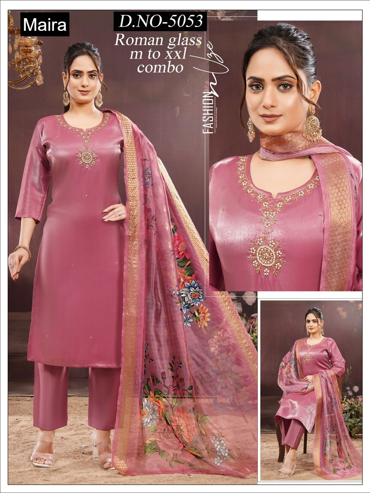 Design 5053-5062 Maira Roman Silk Readymade Pant Style Suits Supplier Ahmedabad