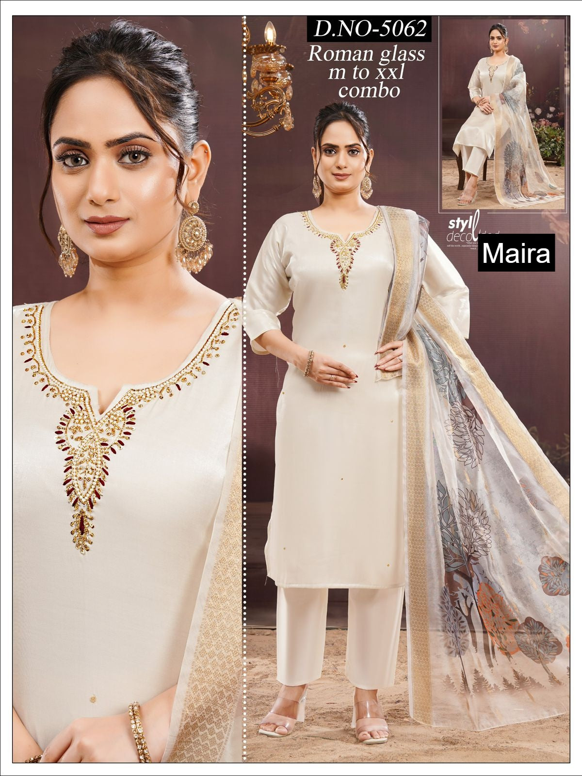 Design 5053-5062 Maira Roman Silk Readymade Pant Style Suits Supplier Ahmedabad