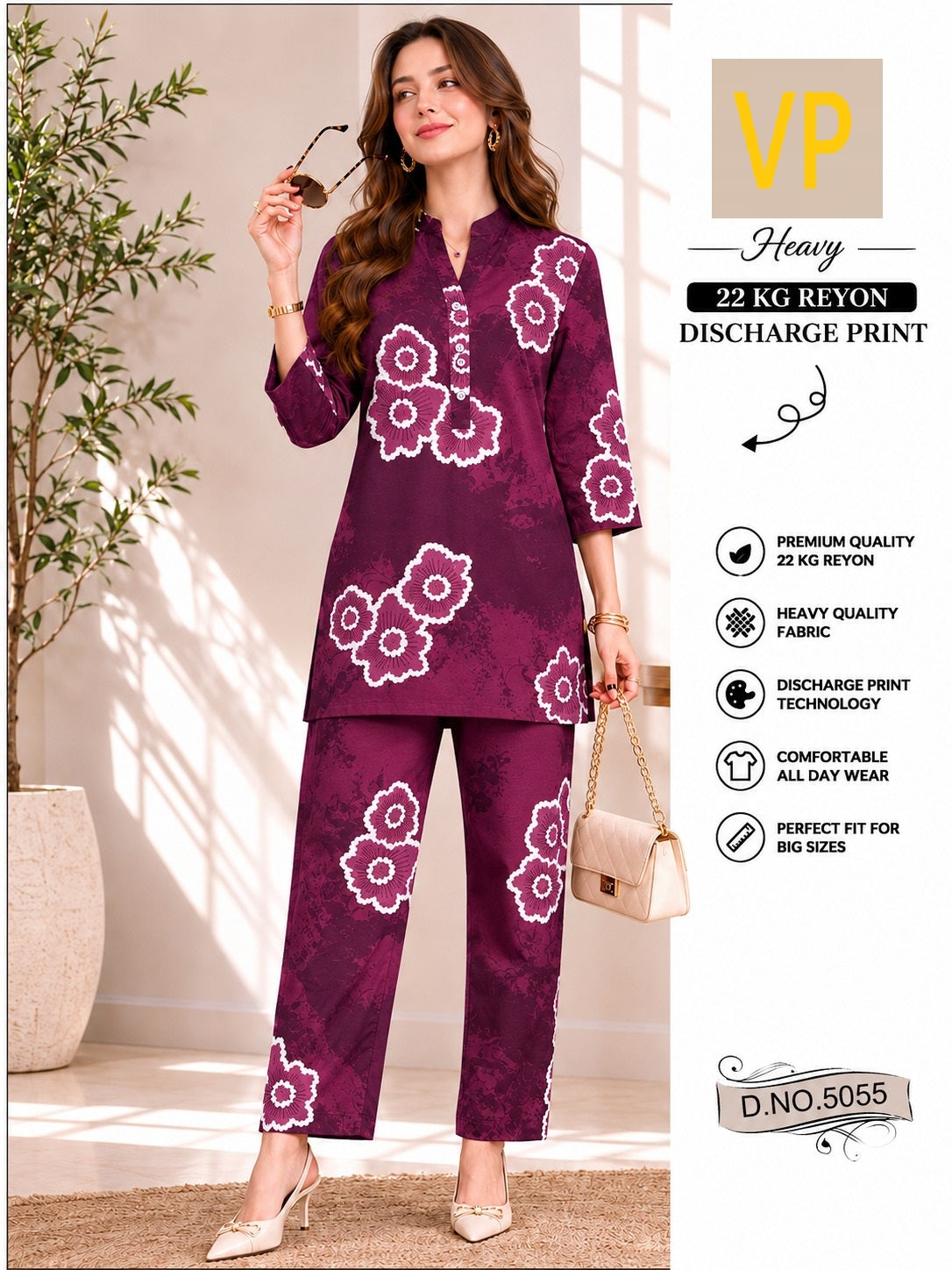 Design 5055 Kurta Style Vp Rayon 22Kg Co Ord Set Wholesaler Ahmedabad