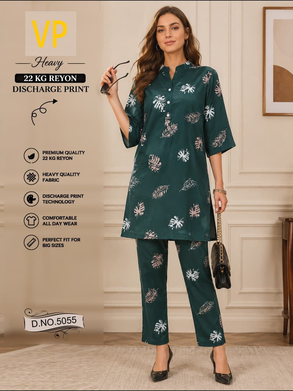 Design 5055 Kurta Style Vp Rayon 22Kg Co Ord Set Wholesaler Ahmedabad