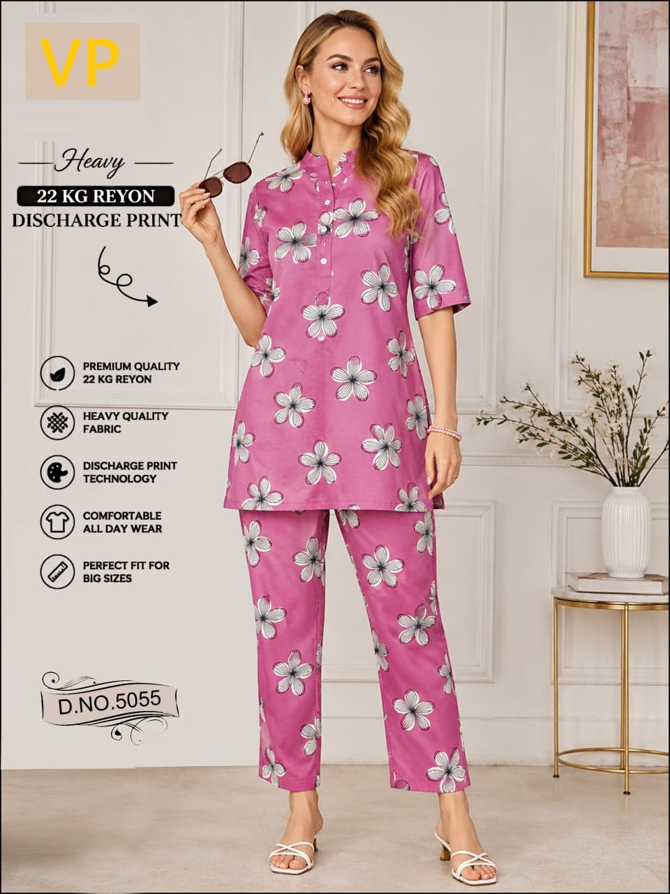 Design 5055 Kurta Style Vp Rayon 22Kg Co Ord Set Wholesaler Ahmedabad
