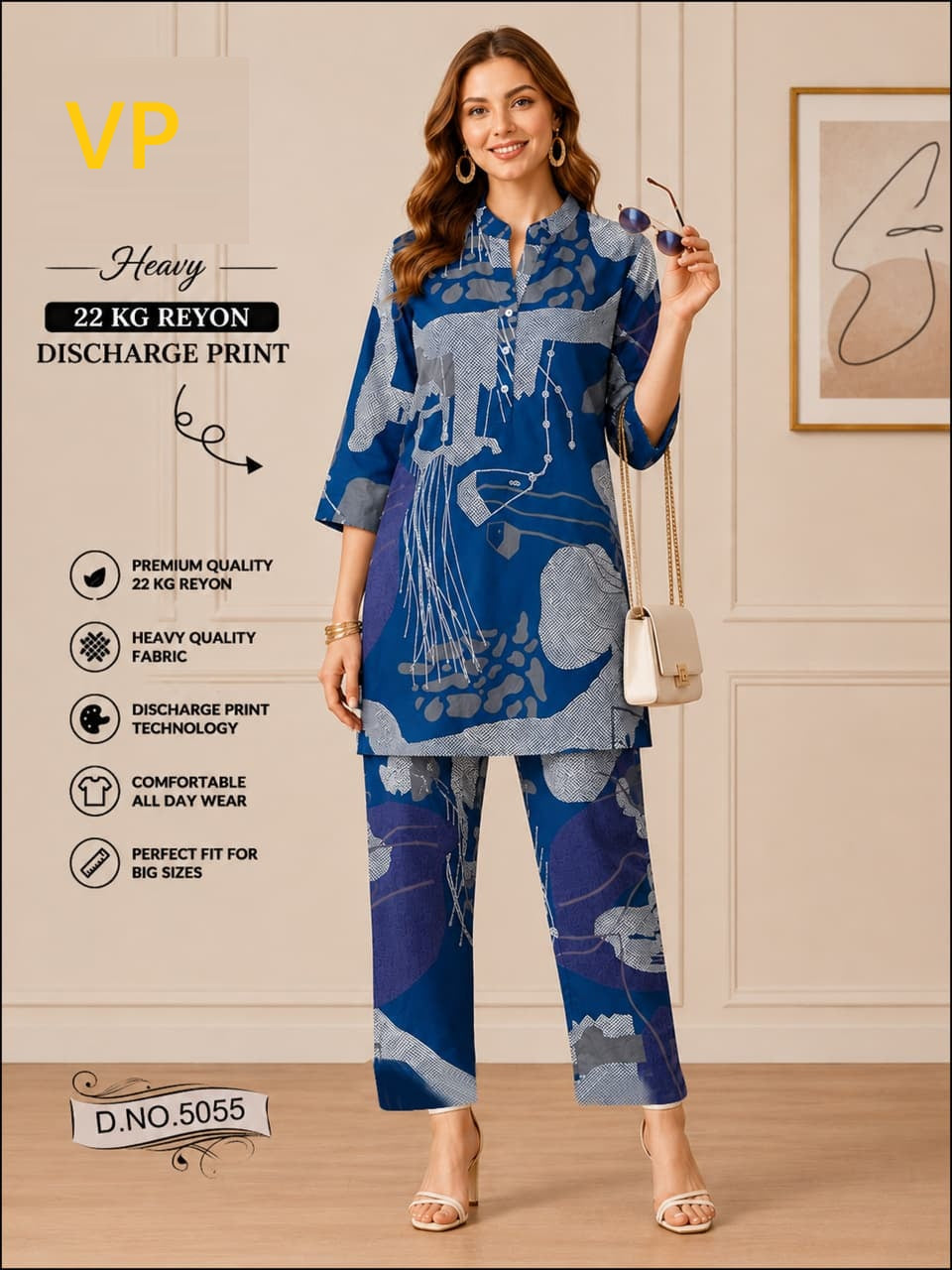Design 5055 Kurta Style Vp Rayon 22Kg Co Ord Set Wholesaler Ahmedabad