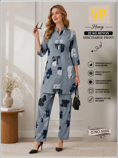 Design 5055 Kurta Style Vp Rayon 22Kg Co Ord Set Wholesaler Ahmedabad