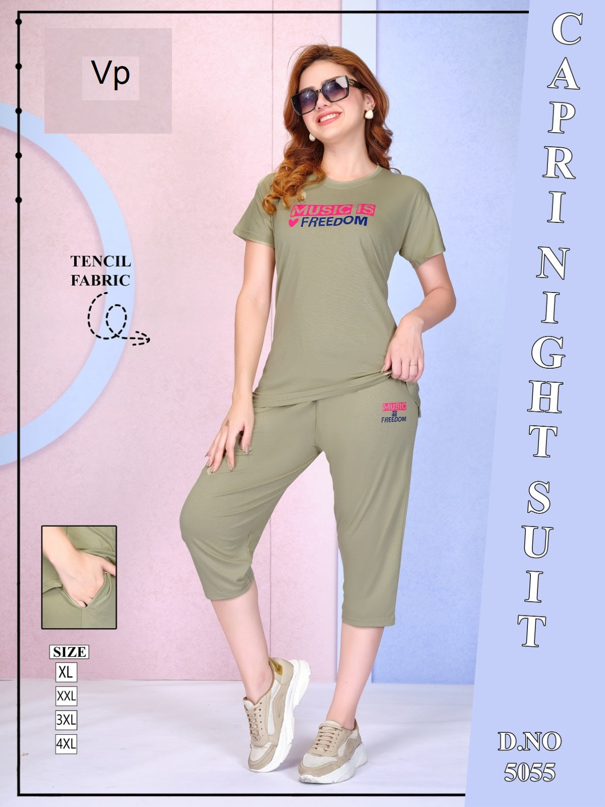 Design 5055 Vp Tencil Capri Night Suits Manufacturer India