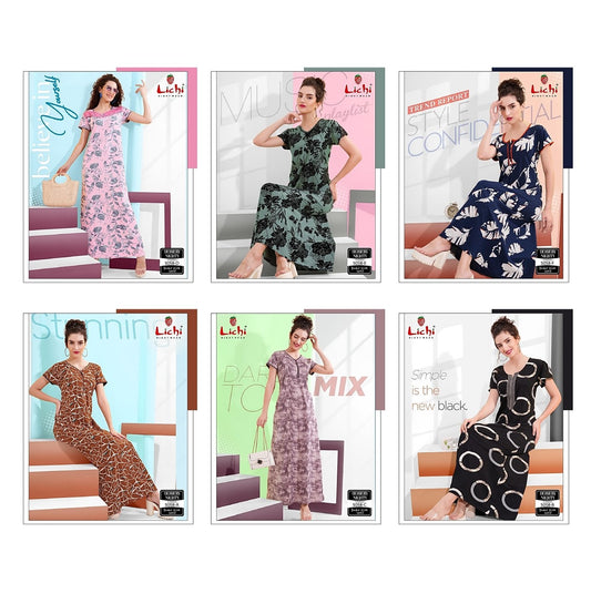 Design 5058 Lichi Hosiery Night Gowns Exporter Gujarat