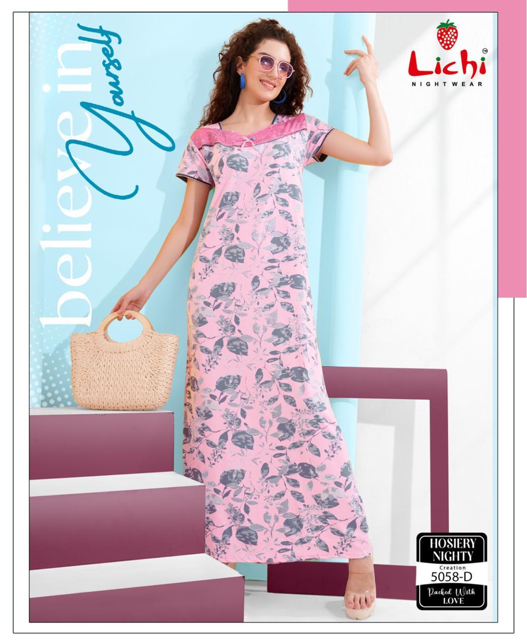 Design 5058 Lichi Hosiery Night Gowns Exporter Gujarat