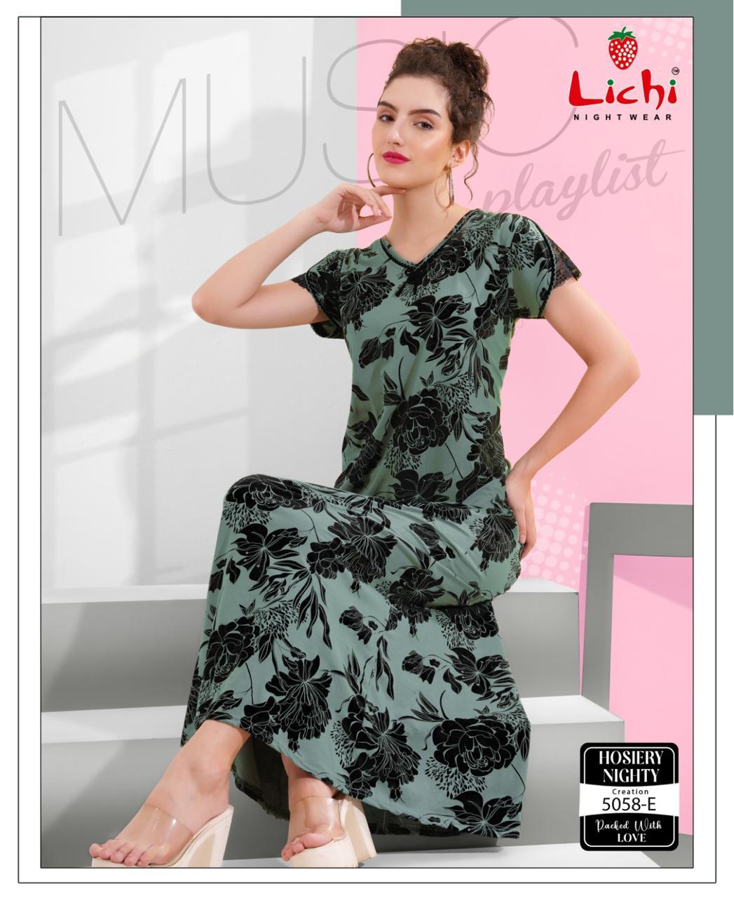 Design 5058 Lichi Hosiery Night Gowns Exporter Gujarat