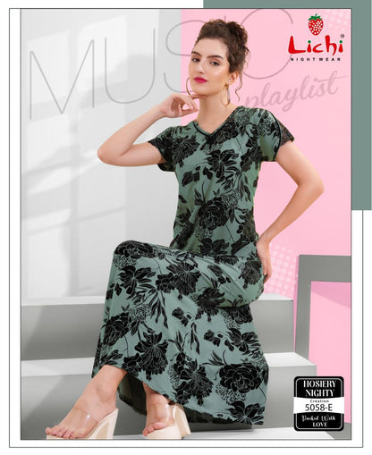 Design 5058 Lichi Hosiery Night Gowns Exporter Gujarat