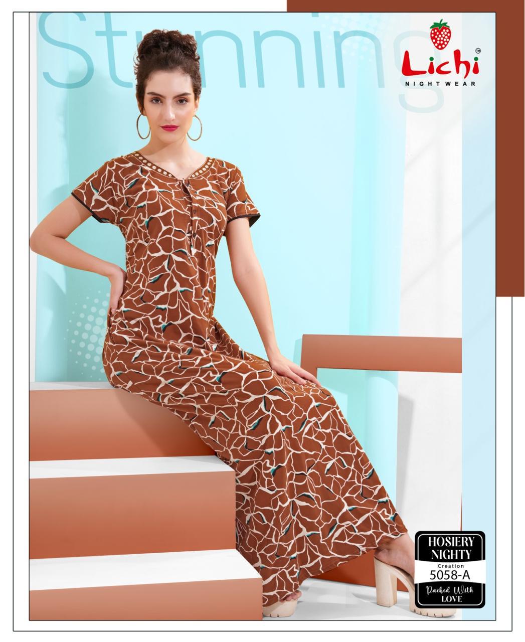 Design 5058 Lichi Hosiery Night Gowns Exporter Gujarat