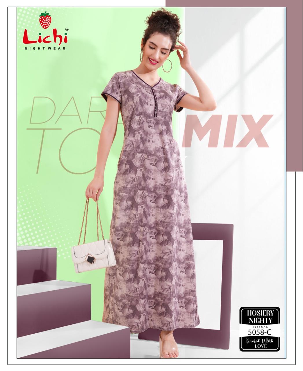 Design 5058 Lichi Hosiery Night Gowns Exporter Gujarat