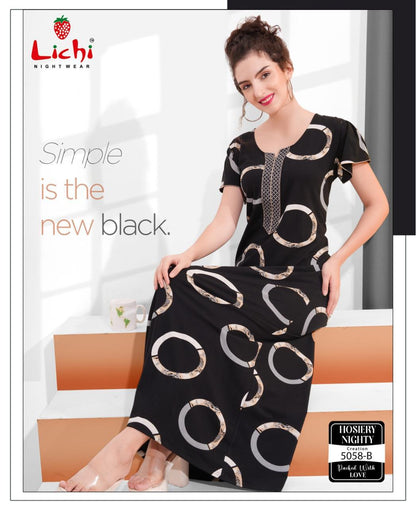 Design 5058 Lichi Hosiery Night Gowns Exporter Gujarat