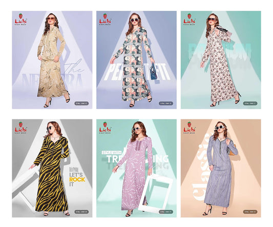 Design 5061 Full Sleeves Lichi Sinker Night Gowns Exporter