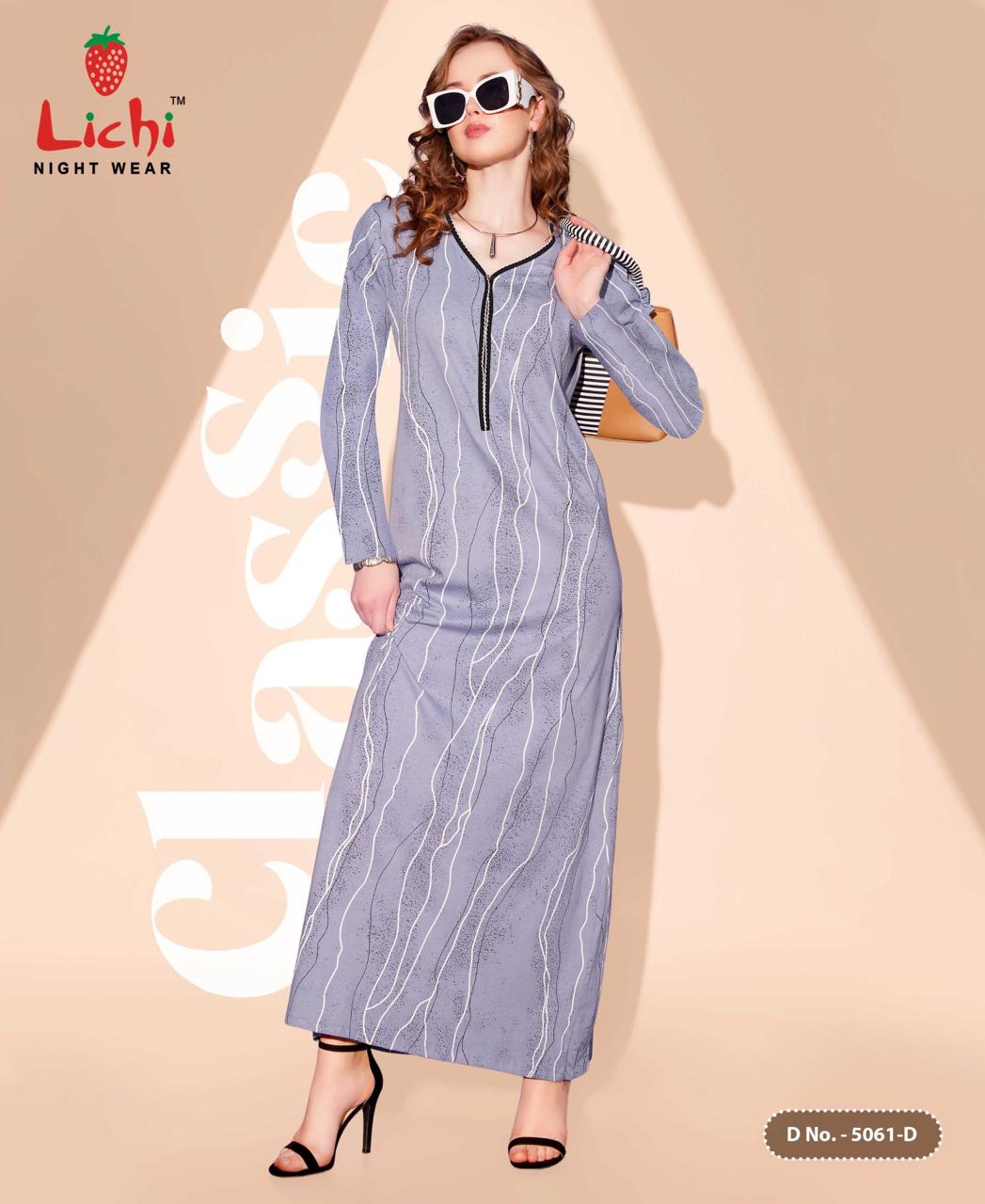 Design 5061 Full Sleeves Lichi Sinker Night Gowns Exporter