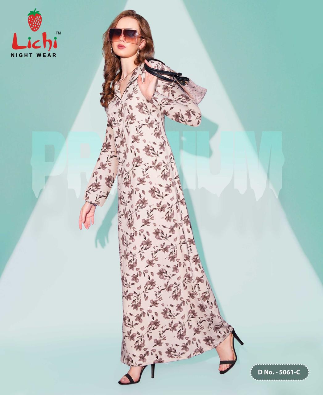 Design 5061 Full Sleeves Lichi Sinker Night Gowns Exporter