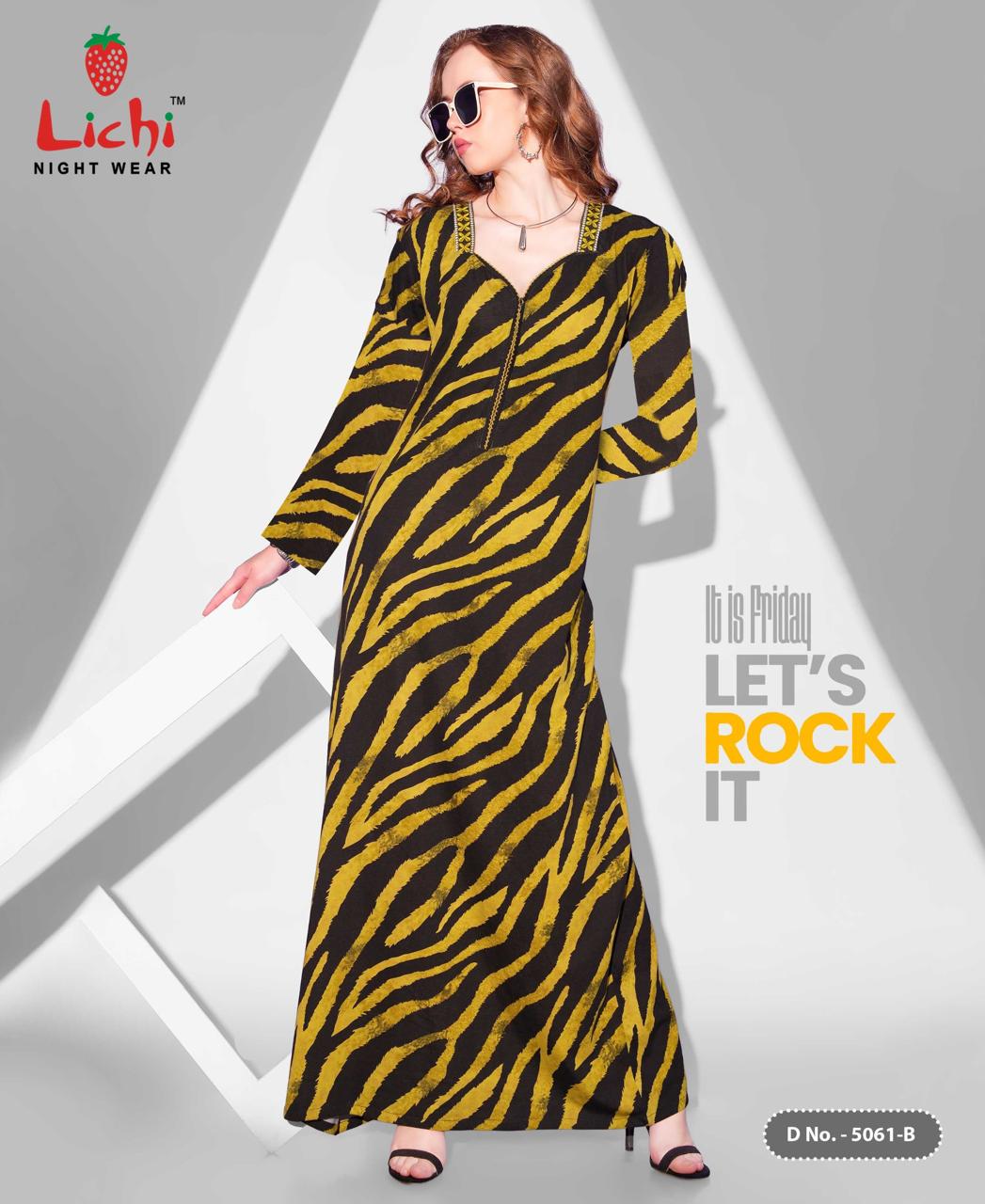 Design 5061 Full Sleeves Lichi Sinker Night Gowns Exporter