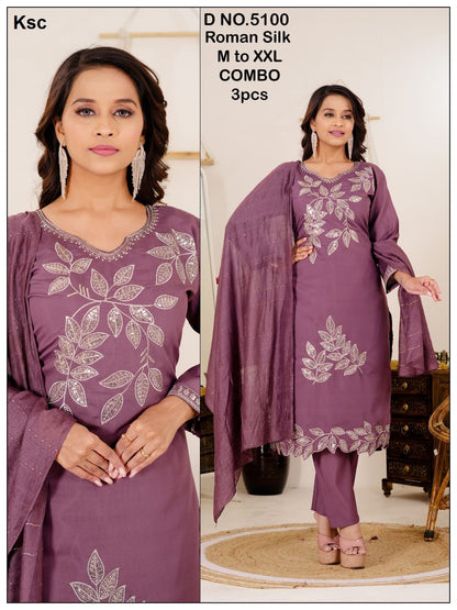 Design 5099-5101 Ksc Roman Silk Readymade Pant Style Suits Wholesale