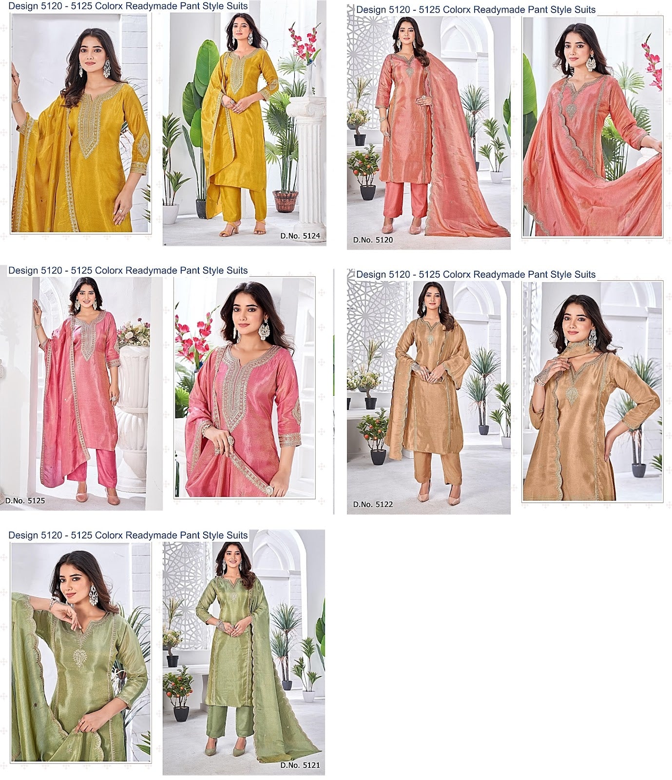 Design 5120 - 5125 Colorx Tissue Readymade Pant Style Suits Wholesaler