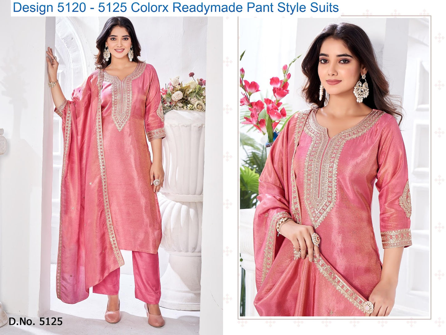 Design 5120 - 5125 Colorx Tissue Readymade Pant Style Suits Wholesaler