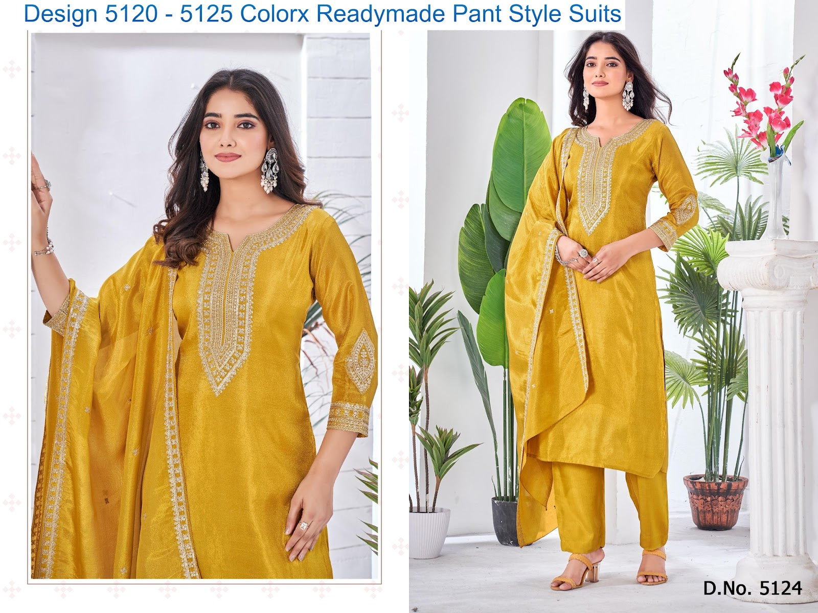 Design 5120 - 5125 Colorx Tissue Readymade Pant Style Suits Wholesaler