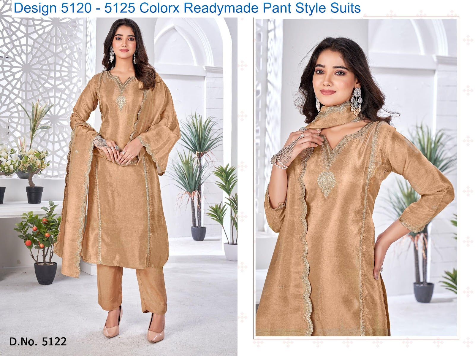 Design 5120 - 5125 Colorx Tissue Readymade Pant Style Suits Wholesaler
