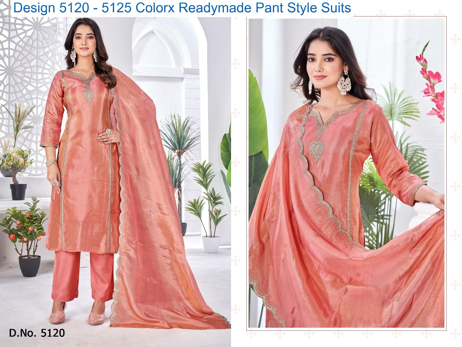 Design 5120 - 5125 Colorx Tissue Readymade Pant Style Suits Wholesaler