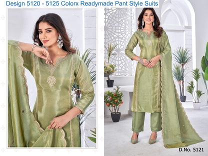 Design 5120 - 5125 Colorx Tissue Readymade Pant Style Suits Wholesaler