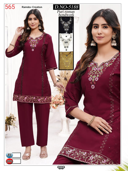 Design 5188-589 Ramdev Creation Roman Co Ord Set Supplier Gujarat