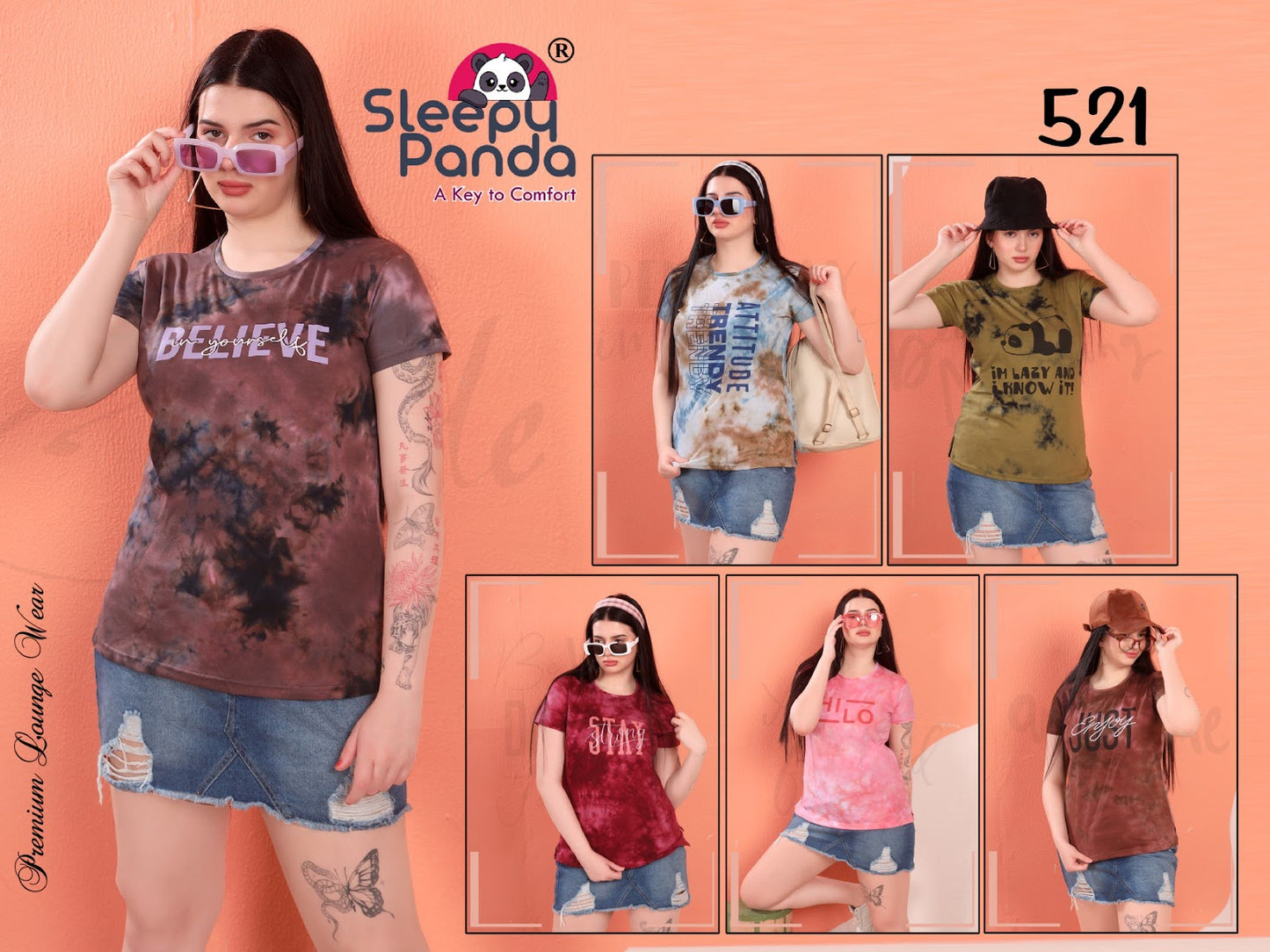 Design 521 Sleepy Panda Tie Dye Women Tshirt Supplier Gujarat