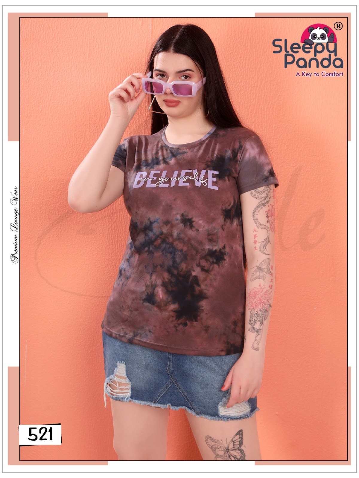 Design 521 Sleepy Panda Tie Dye Women Tshirt Supplier Gujarat