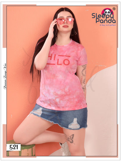 Design 521 Sleepy Panda Tie Dye Women Tshirt Supplier Gujarat
