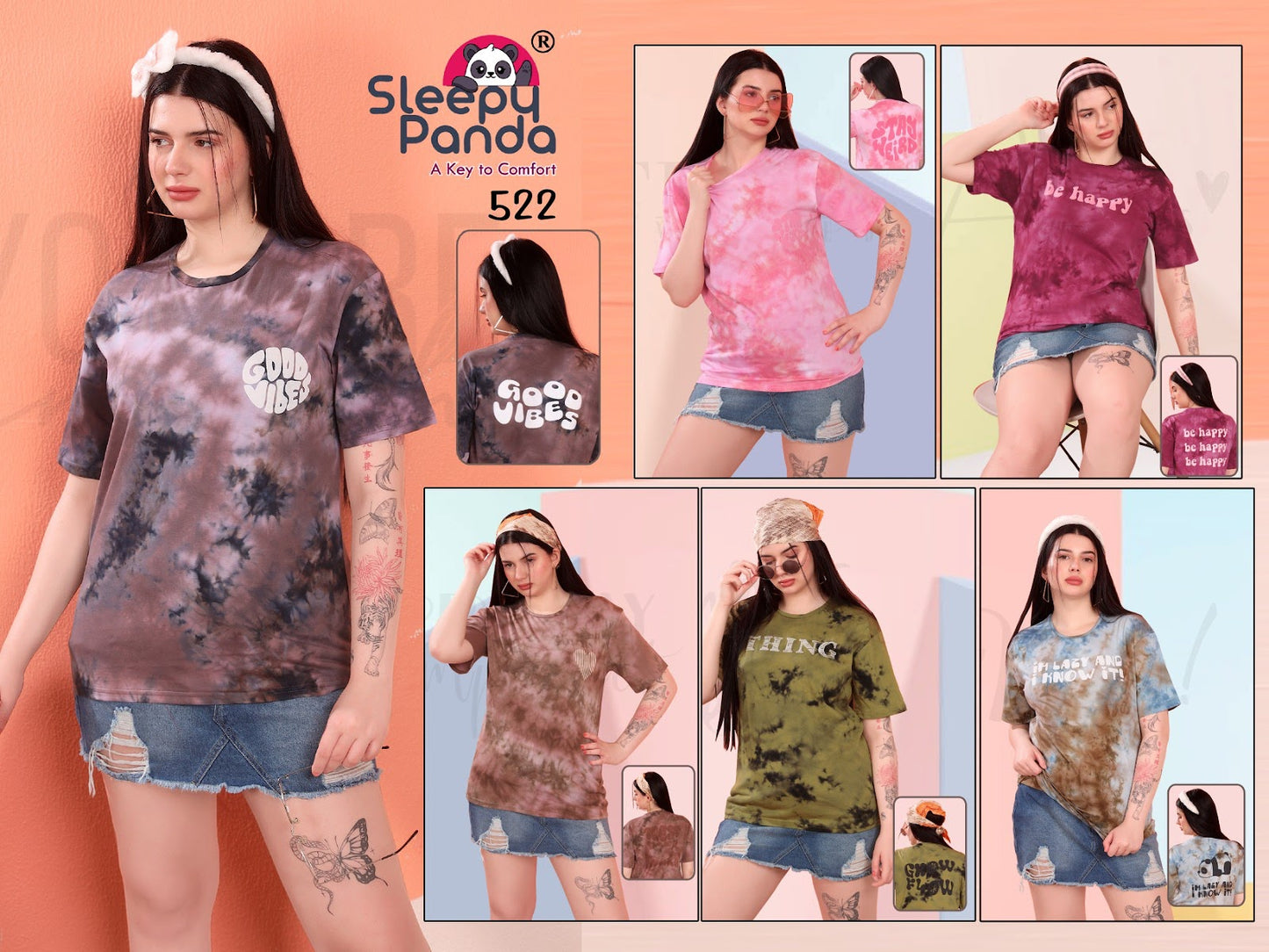 Design 522 Sleepy Panda Cotton Women Tshirt Manufacturer India