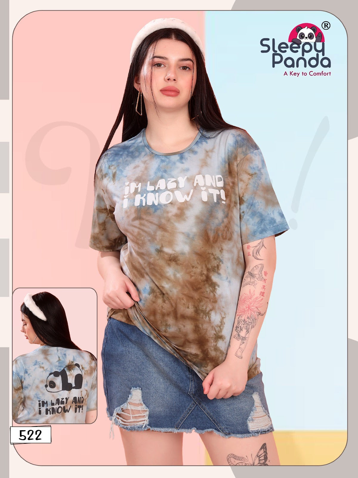 Design 522 Sleepy Panda Cotton Women Tshirt Manufacturer India