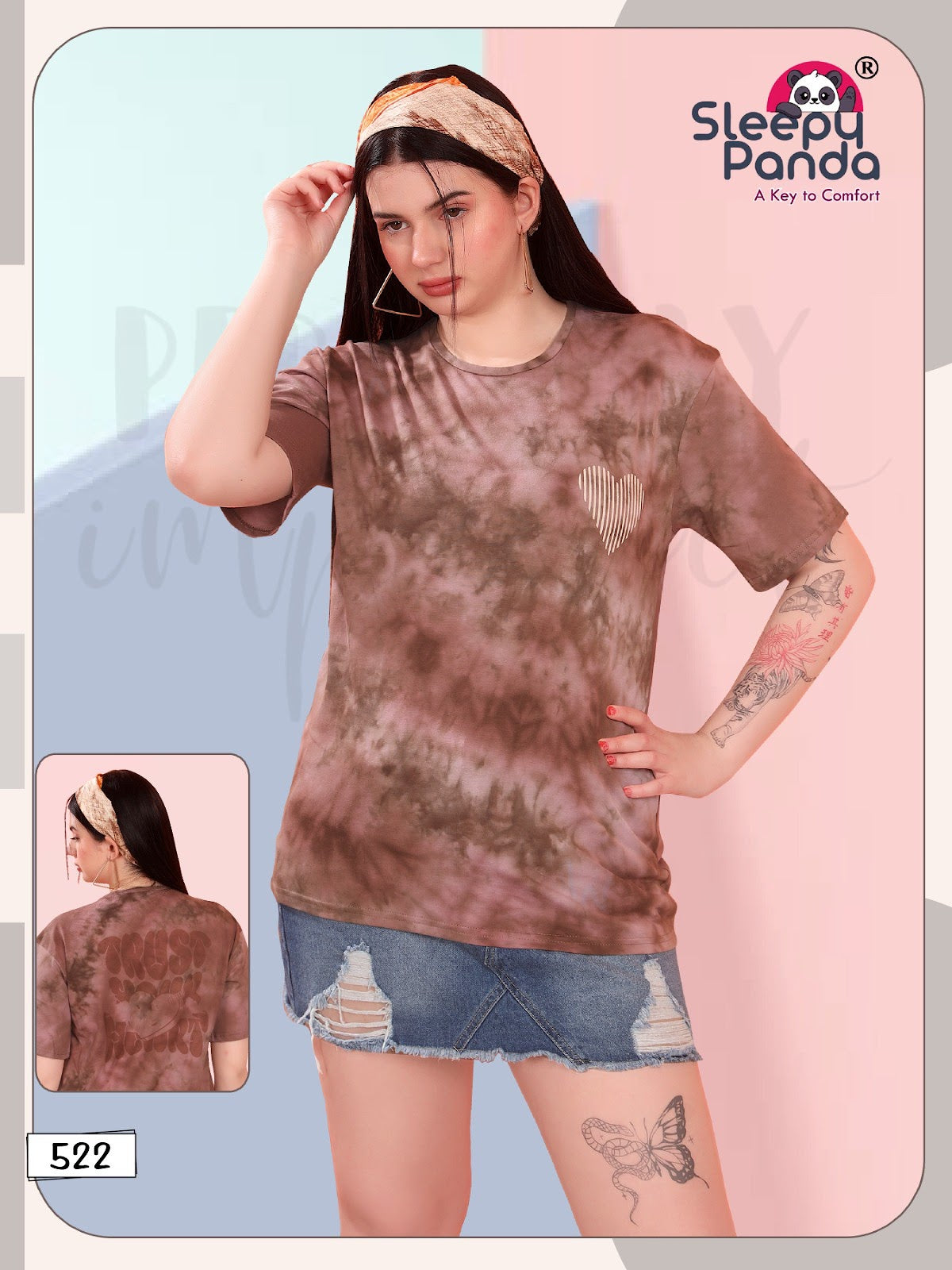 Design 522 Sleepy Panda Cotton Women Tshirt Manufacturer India