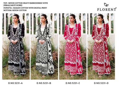 Design 5231 Florent Rayon Cotton Pakistani Salwar Suits Supplier Gujarat