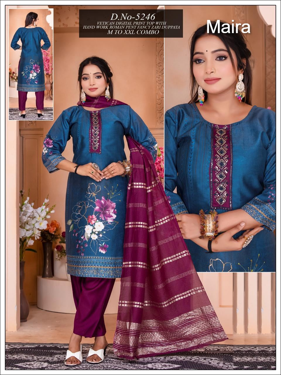 Design 5240-5247 Maira Vetican Readymade Pant Style Suits Supplier India