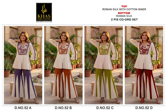 Design 52 Khas Roman Silk Co Ord Set Exporter Gujarat