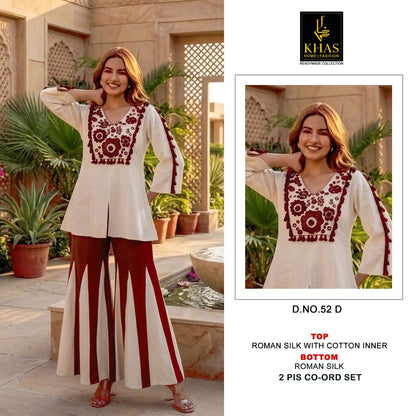 Design 52 Khas Roman Silk Co Ord Set Exporter Gujarat
