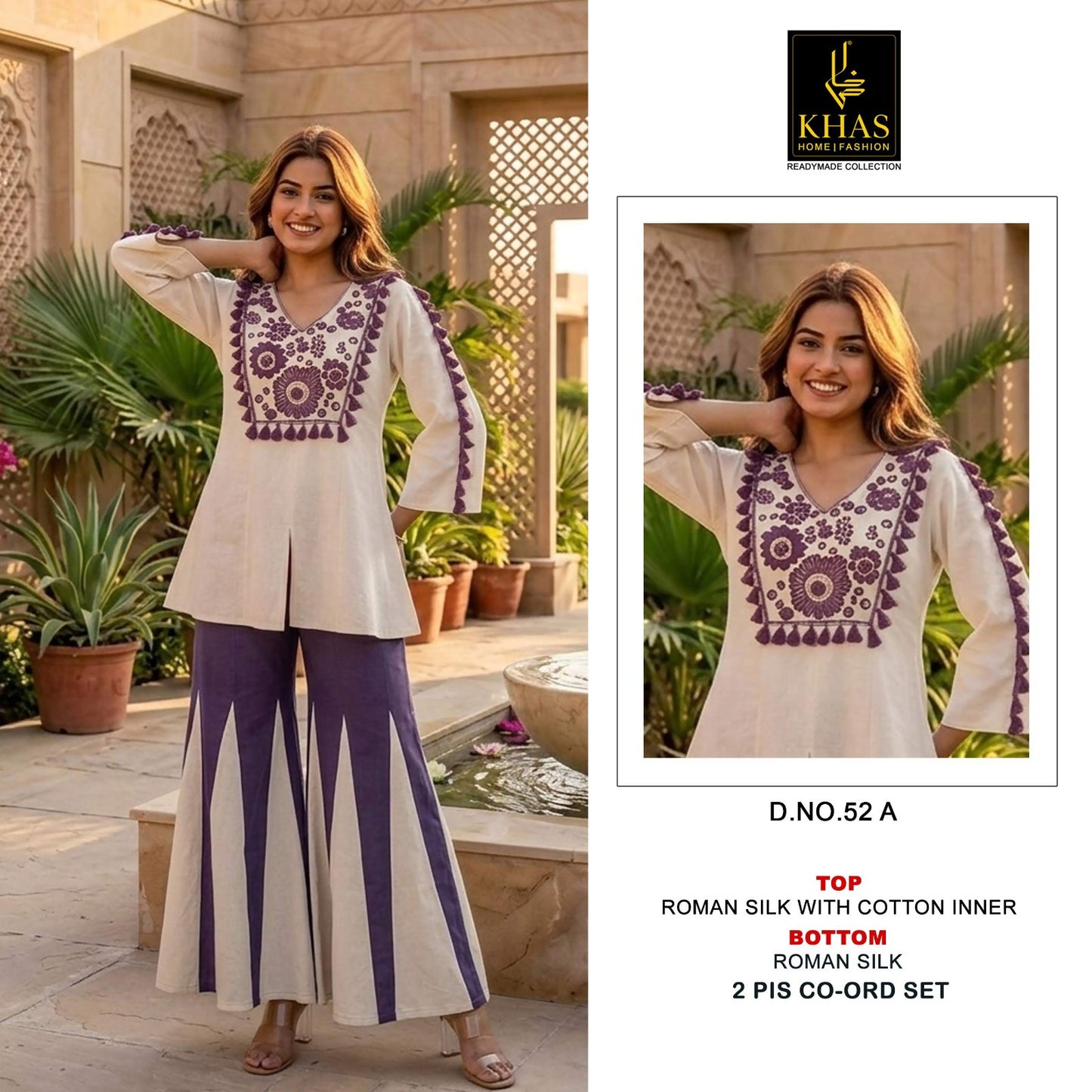 Design 52 Khas Roman Silk Co Ord Set Exporter Gujarat