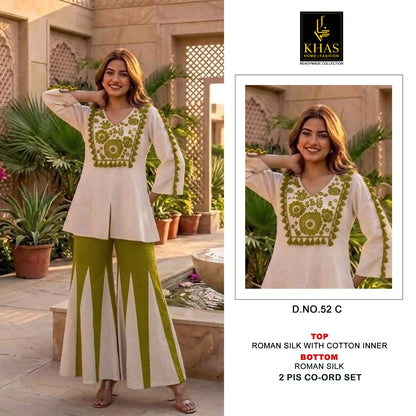Design 52 Khas Roman Silk Co Ord Set Exporter Gujarat