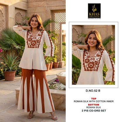 Design 52 Khas Roman Silk Co Ord Set Exporter Gujarat