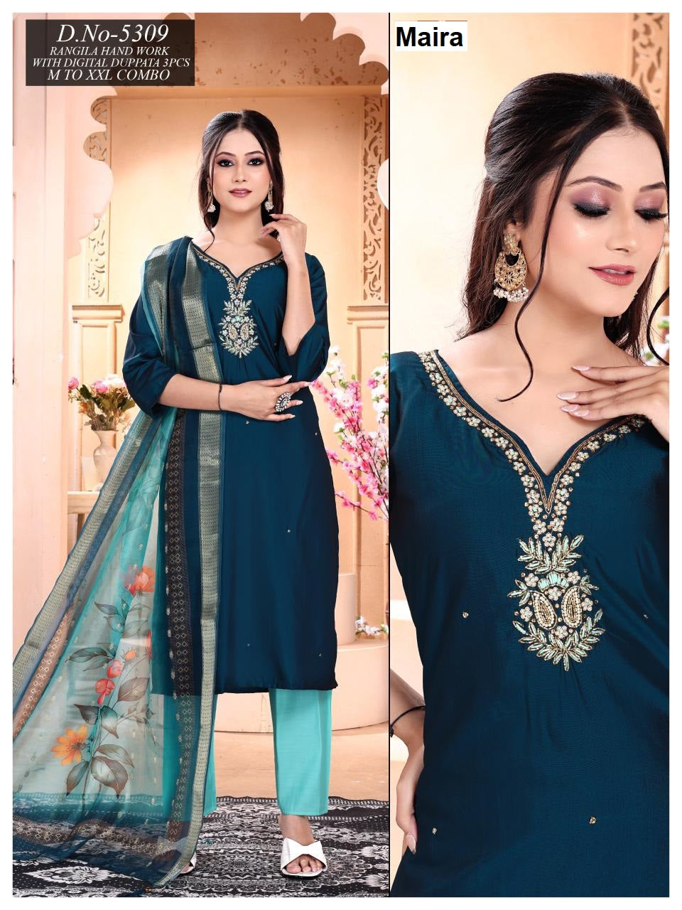 Design 5309-5312 Maira Silk Readymade Pant Style Suits Wholesale