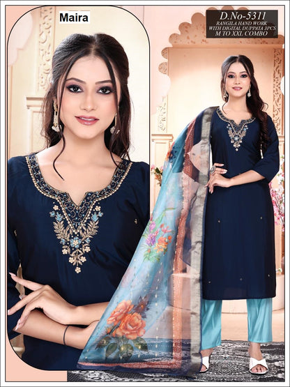 Design 5309-5312 Maira Silk Readymade Pant Style Suits Wholesale