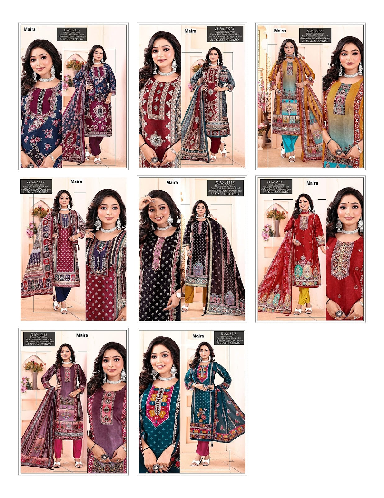 Design 5313-5320 Maira Vetican Readymade Pant Style Suits Manufacturer