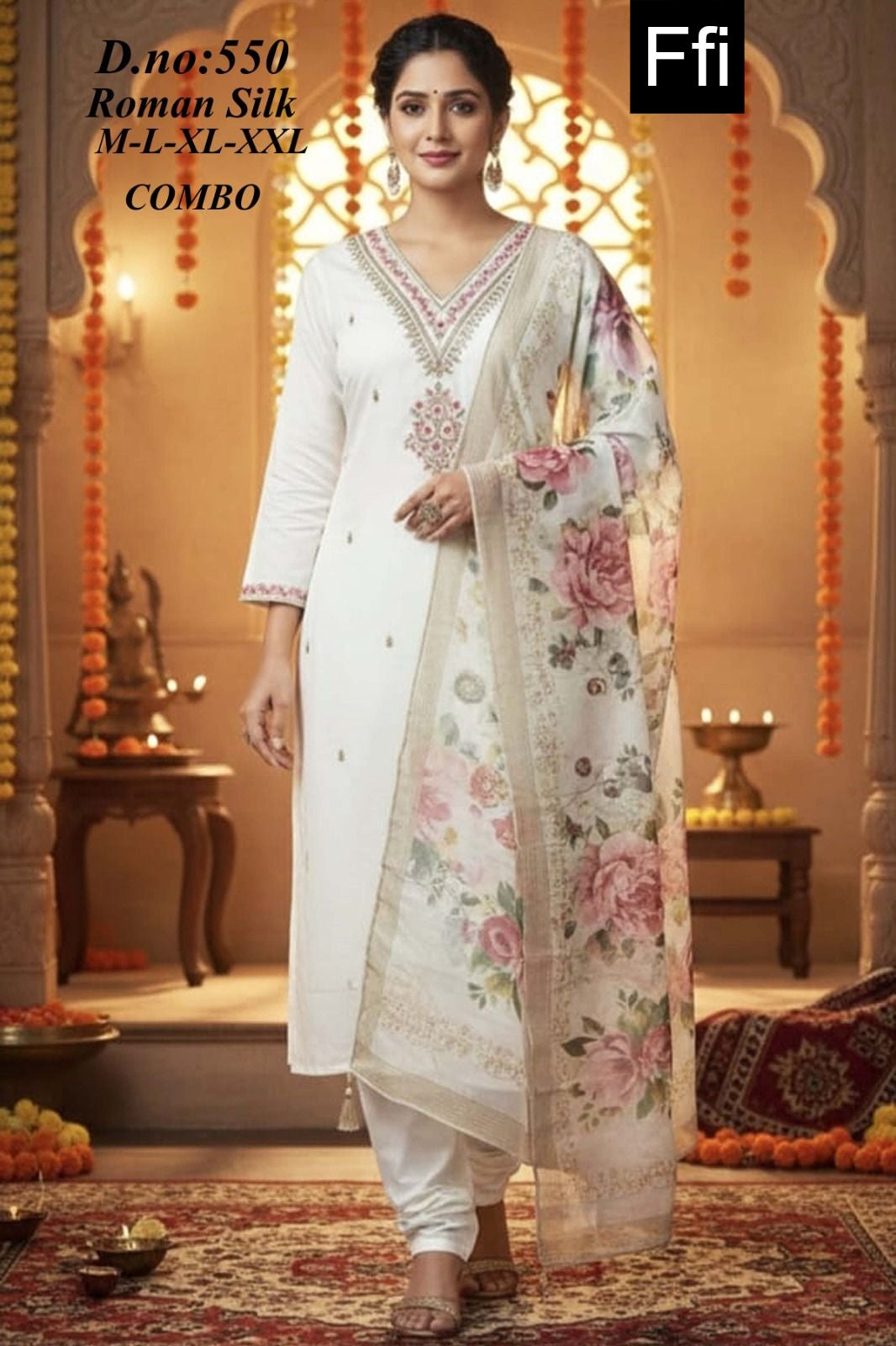Design 550 Ffi Roman Silk Readymade Pant Style Suits Supplier India