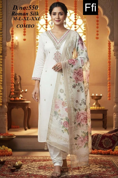 Design 550 Ffi Roman Silk Readymade Pant Style Suits Supplier India