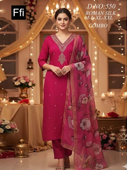 Design 550 Ffi Roman Silk Readymade Pant Style Suits Supplier India