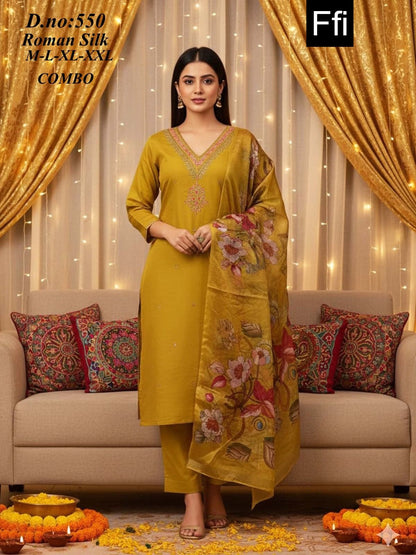 Design 550 Ffi Roman Silk Readymade Pant Style Suits Supplier India