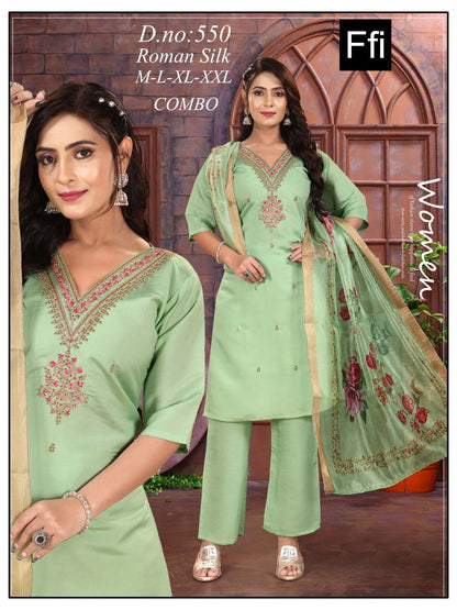 Design 550 Ffi Roman Silk Readymade Pant Style Suits Supplier India